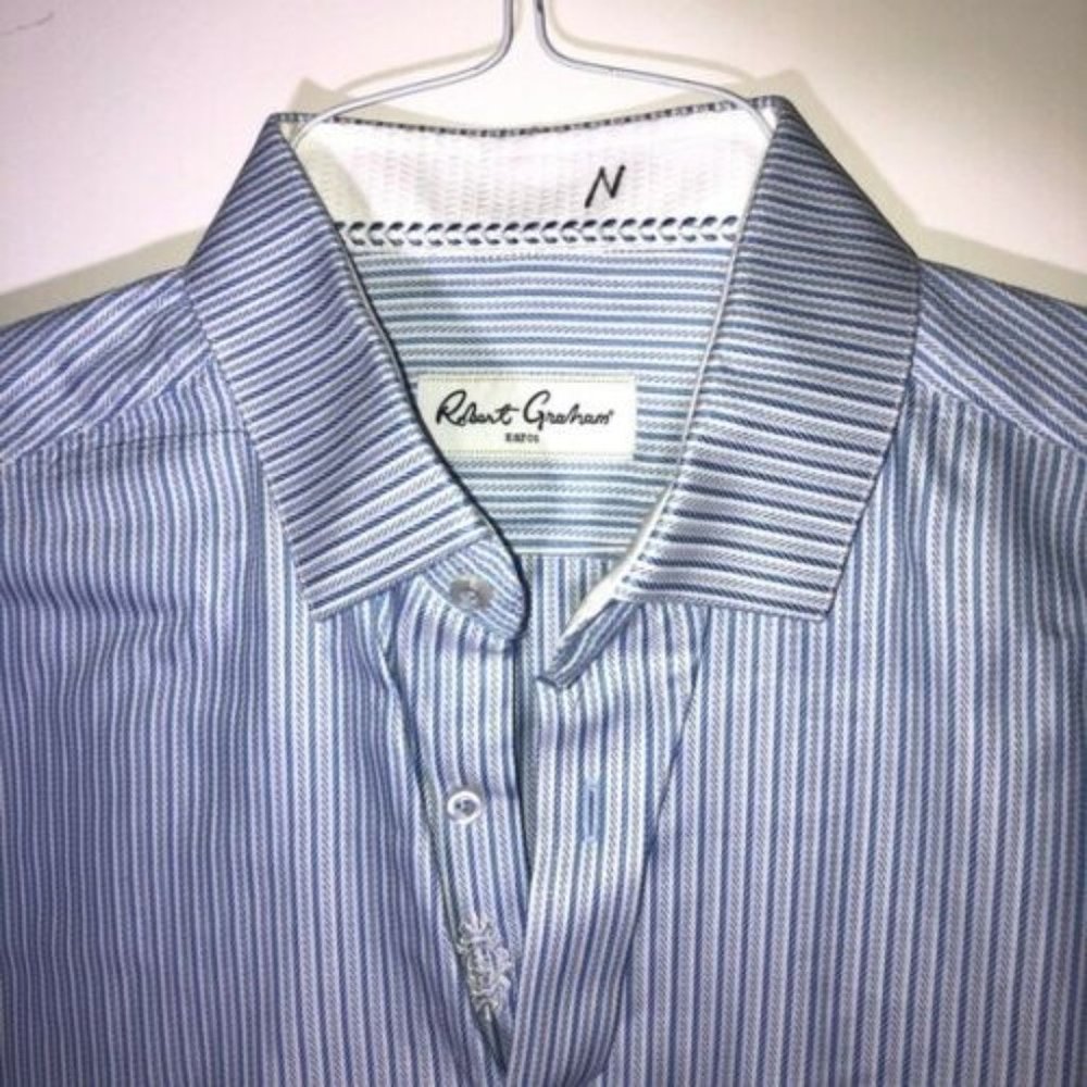Robert Graham Mens Blue Stripe Dress Shirt 15.5 39